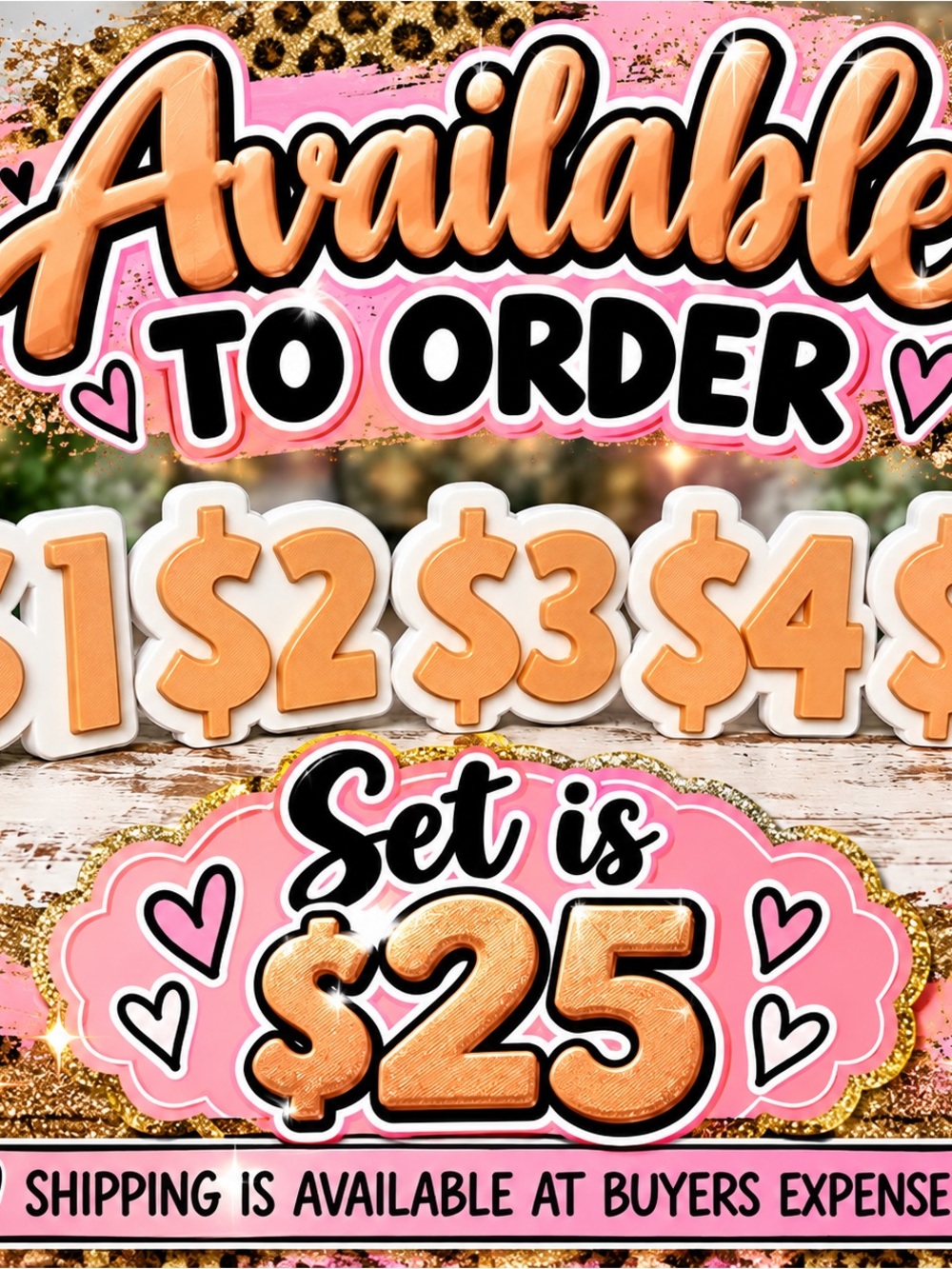 Pink and Gold Party Price Sign Set - Home Party Supplies